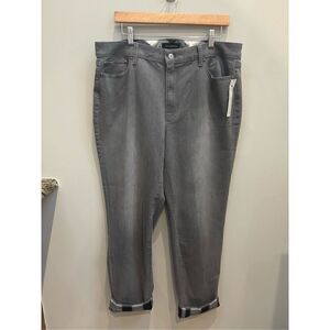 Talbots NWT 14 gray folded hem buffalo plaid detail jeans